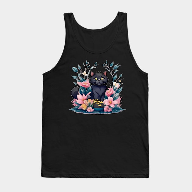 Cute Black Cat Watercolor Art Tank Top by ImaginativeInkPOD